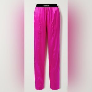 TOM FORD Velvet-trimmed stretch-silk pants